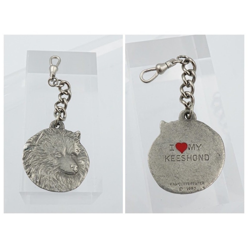 Vintage 1983 Rawcliffe Pewter I Love My Keeshond Dog Keychain Pet Lover